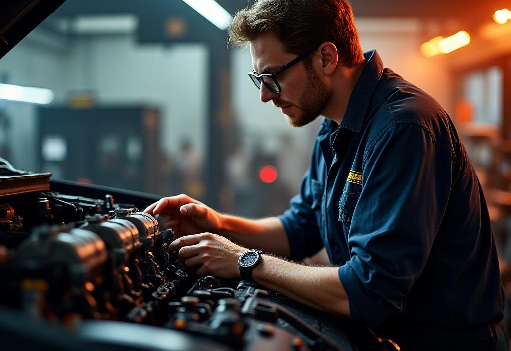 Coche deportivo siendo ajustado en taller